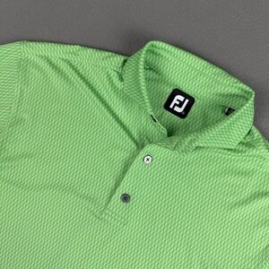 FootJoy Mens Small Lime Green Stripe Performance Stretch Golf Polo Short Sleeve